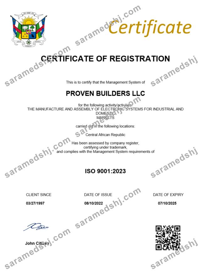 Central African Republic certificate of registration Word and PDF template